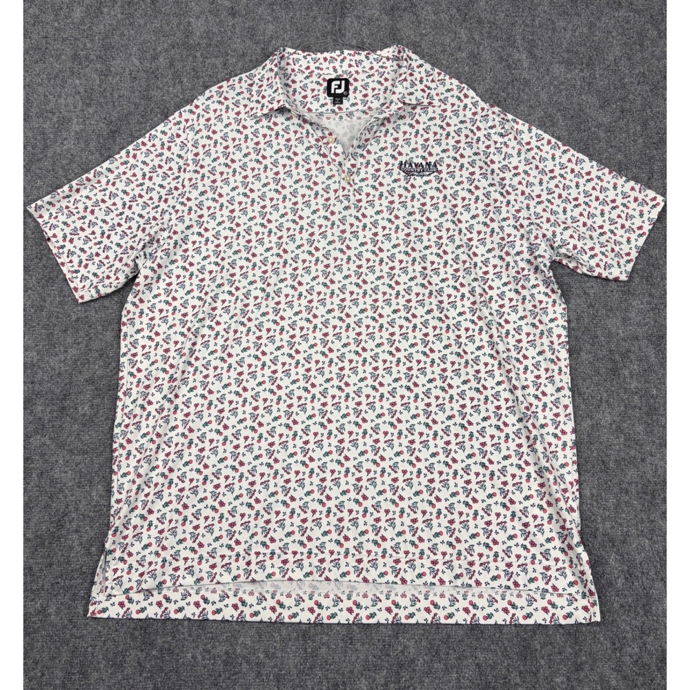 FootJoy Mens Havana Country Club Floral Golf Polo Shirt White Pink 2XL